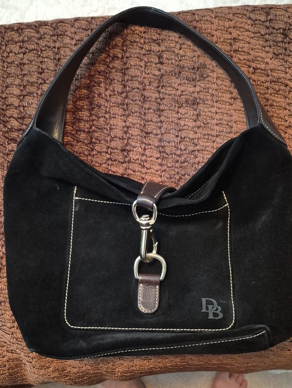 Dooney & Bourke Suede Logo Lock Hobo Black & Brown